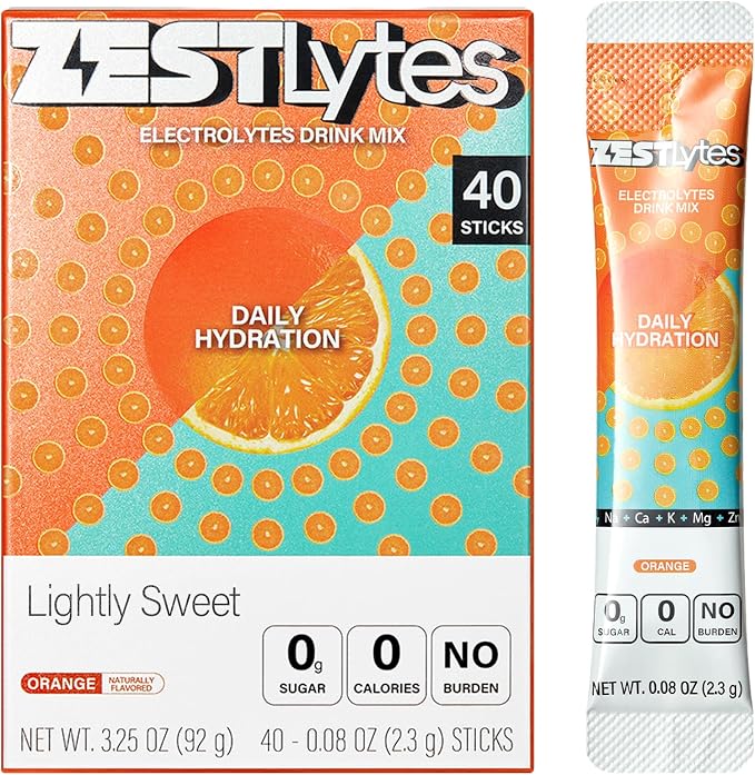 40 Sticks Sugar Free & 0 Calorie Electrolyte Hydration Packets, Low Sodium by ZestLytes