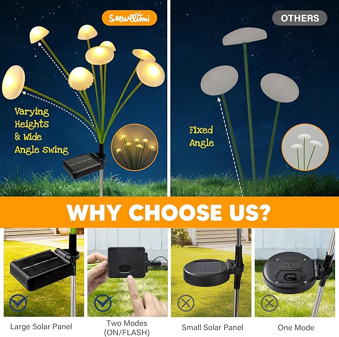 Solar Garden Lights Outdoor, Swaying Mushroom Lights Waterproof - Image 6
