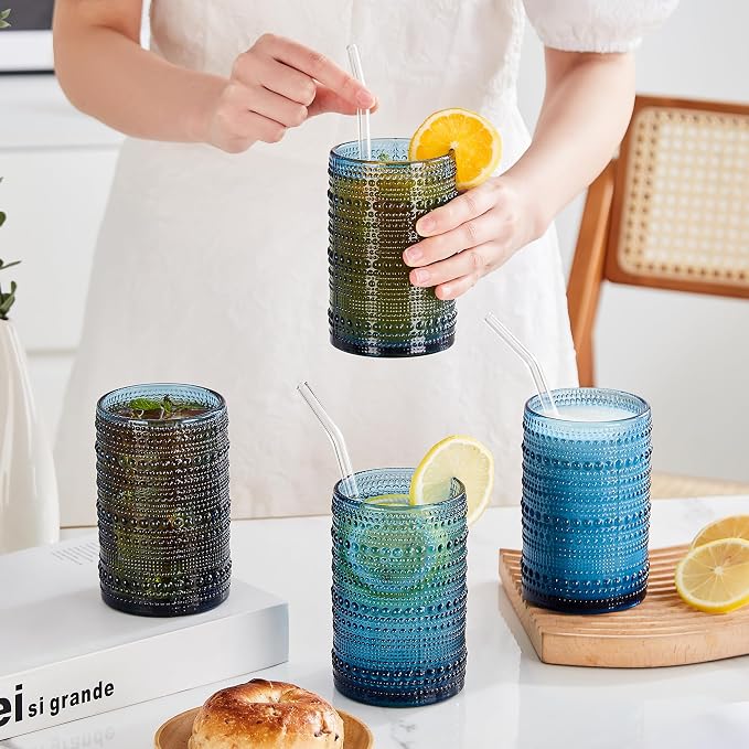 HomeVogue 15 oz Blue Hobnail Drinking Glasses - Image 6