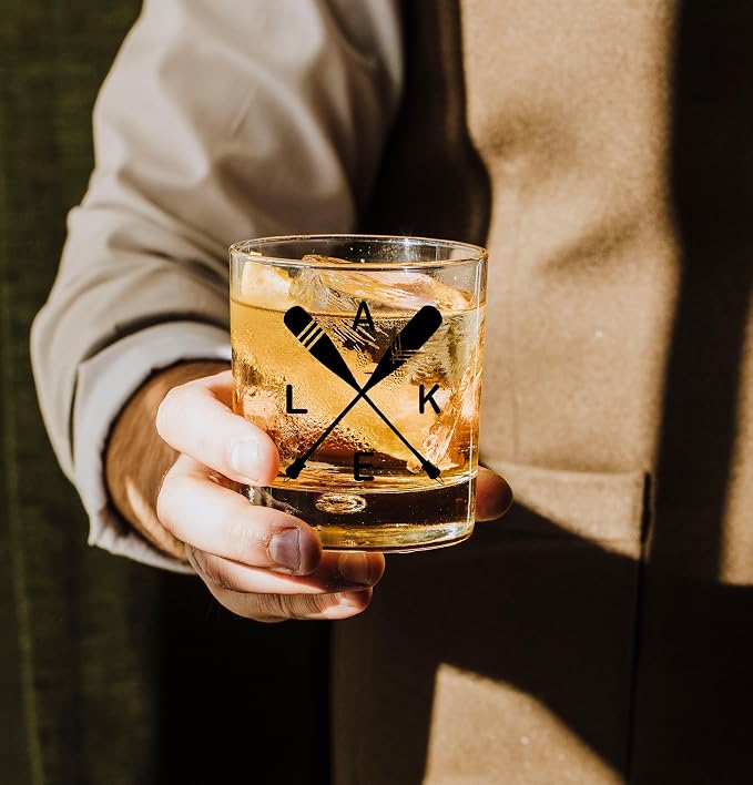 Nogrit Lake House Decor Whiskey Glasses 10 Oz, Beach Wine Old Fashioned Rocks - Image 4