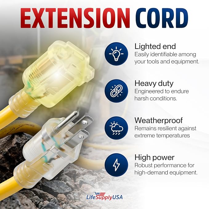 200ft Outdoor/Indoor Extension Cord 10/3 Gauge Ultra Heavy Duty 3 Prong SJTW - Image 2