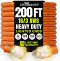 200ft Outdoor/Indoor Extension Cord 16/3 Gauge Heavy Duty 3 Prong SJTW by LifeSupplyUSA