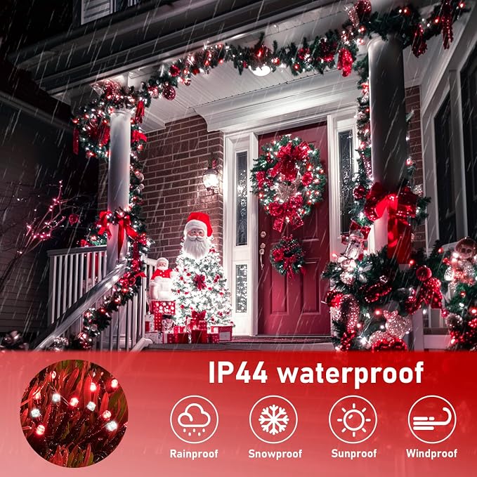JMEXSUSS 66ft 200 LED Red and White Christmas Lights, Outdoor String Plug-in - Image 5