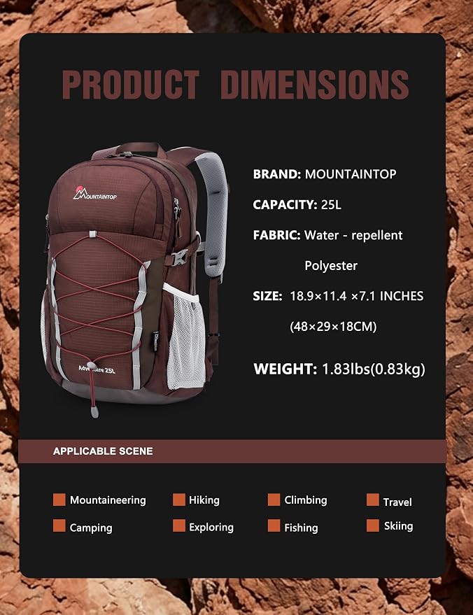 MOUNTAINTOP 25L Hiking Backpack, Lightweight Travel Backpack - Image 4