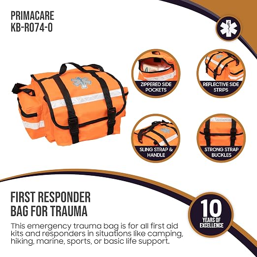 Primacare KB-RO74-O First Responder Trauma Bag, Side Pockets, Reflective Strip - Image 2