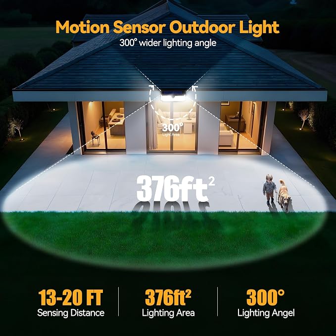 TECKNET 4200Lm 416 LED Solar Motion Lights Outdoor Waterproof, 300° Angle & 3 - Image 6