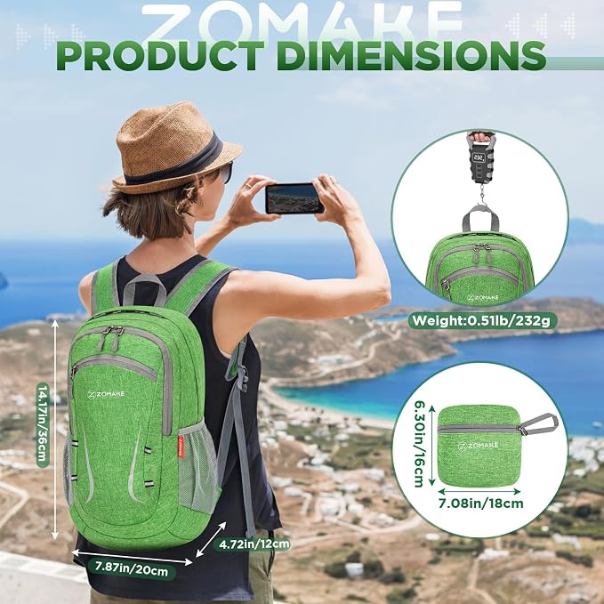 ZOMAKE Ultra Lightweight Packable Backpack 20L, Small Foldable Backpacks Hiking - Image 2