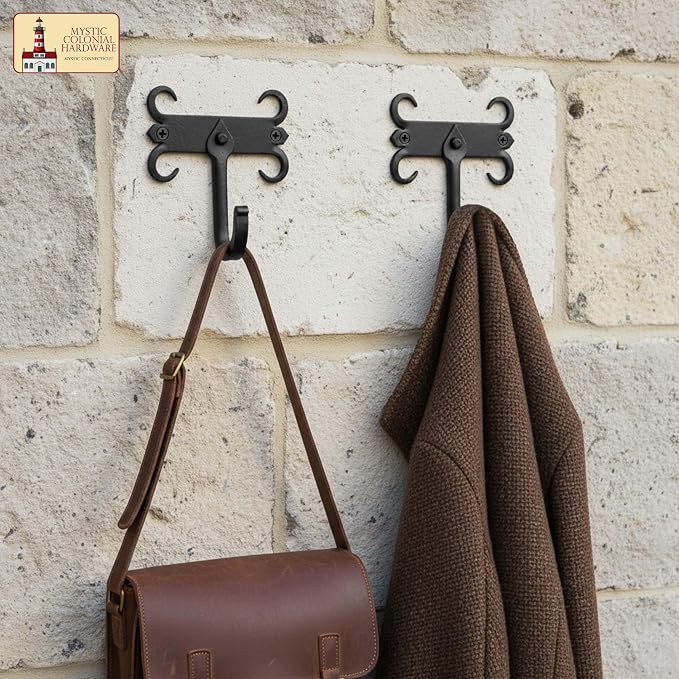 Mystic Colonial Rustic Cast Iron Wall Hooks, Heavy Duty Retro Utility Hooks - Image 4