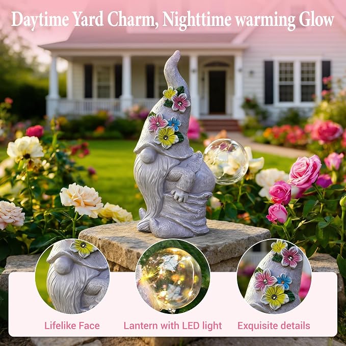Solar Funny Garden Gnome Statue: Outdoor Sculpture Lights - Image 3