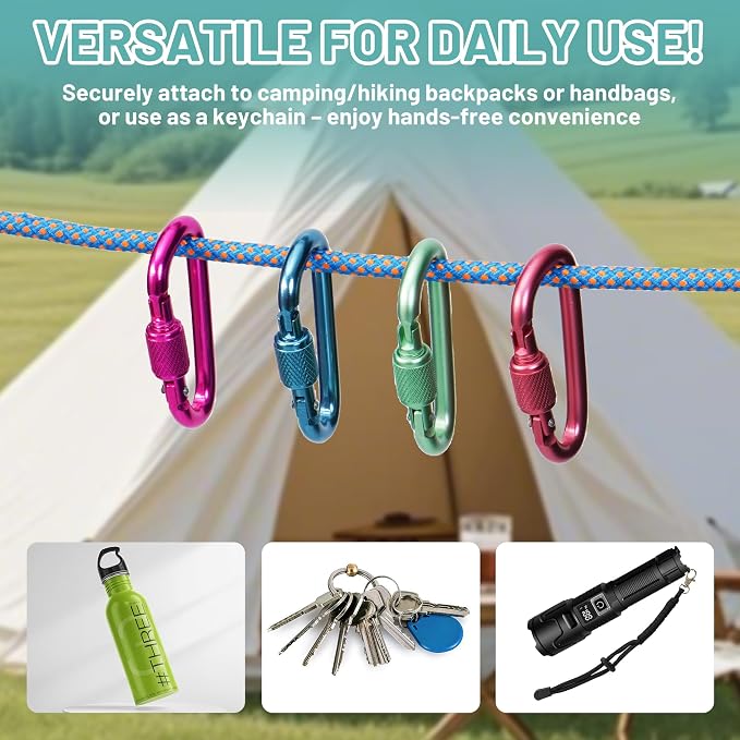 Multi-Pack Aluminum Carabiner Clips, Outdoor Activities - Image 5