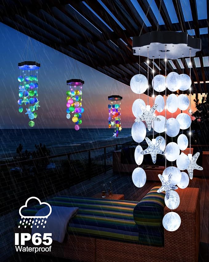Toodour Solar Wind Chimes for Outside, Shells Light Gifts for Mom Grandma Women - Image 3