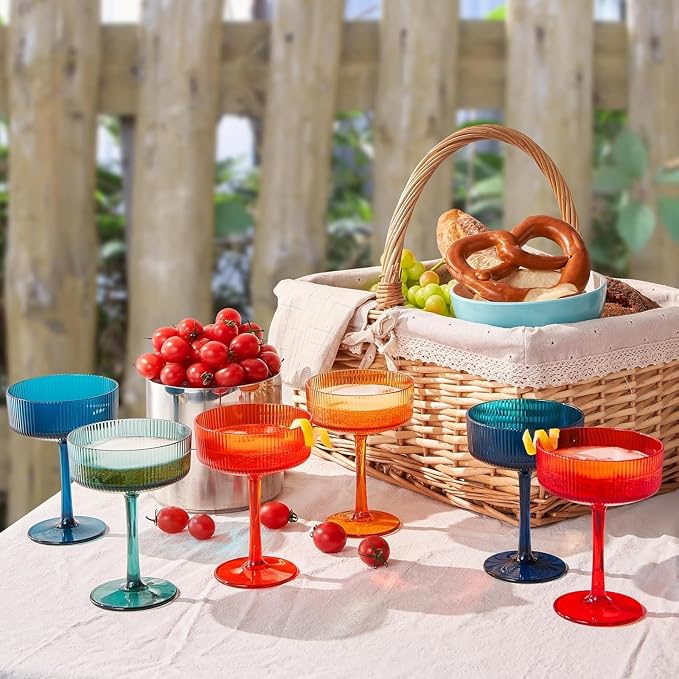 Khen Plastic Acrylic Ribbed Vintage Art Deco Martini, Champagne & Cocktail - Image 7