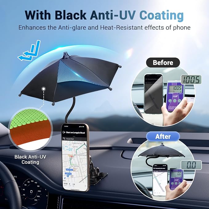 Dual Magnetic Phone Umbrella for Sun, Magnetic Cellphone Sunshade Shield - Image 2