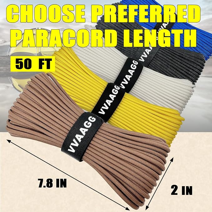 VVAAGG 1000 Tan Paracord 50FT Utility Parachute Cord 4mm Nylon String12 Strand - Image 3