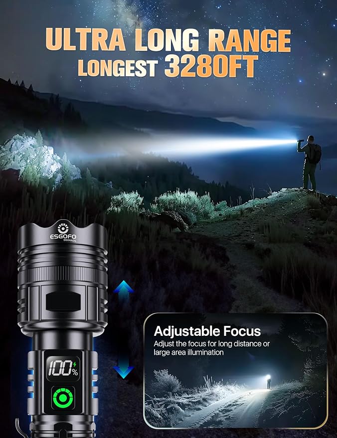 Esgofo Rechargeable Flashlights High Lumens 100000 2 Modes High/Low, Super - Image 3