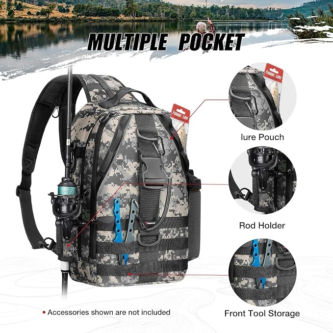 Piscifun Fishing Backpack with Rod Holder, Lightweight Sling Bag Storge Gear - Image 4