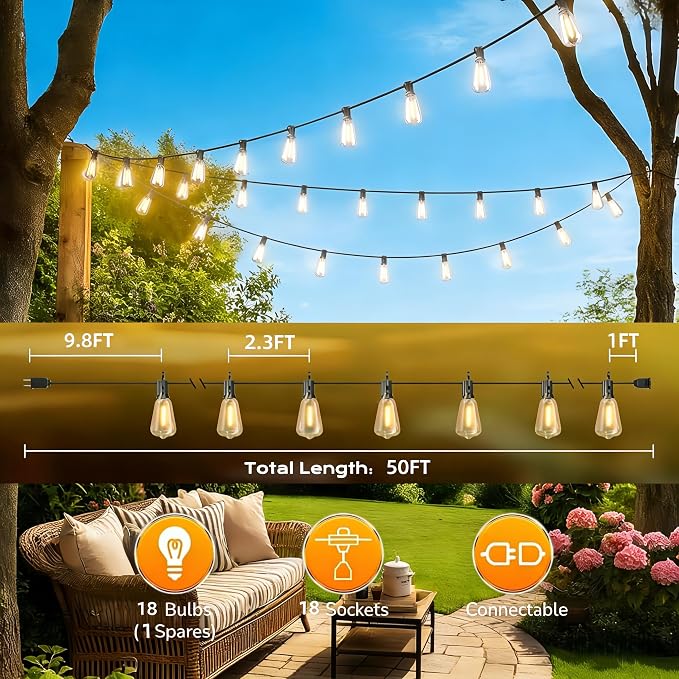 50FT Outdoor String Lights, Waterproof Patio Lights - Image 6