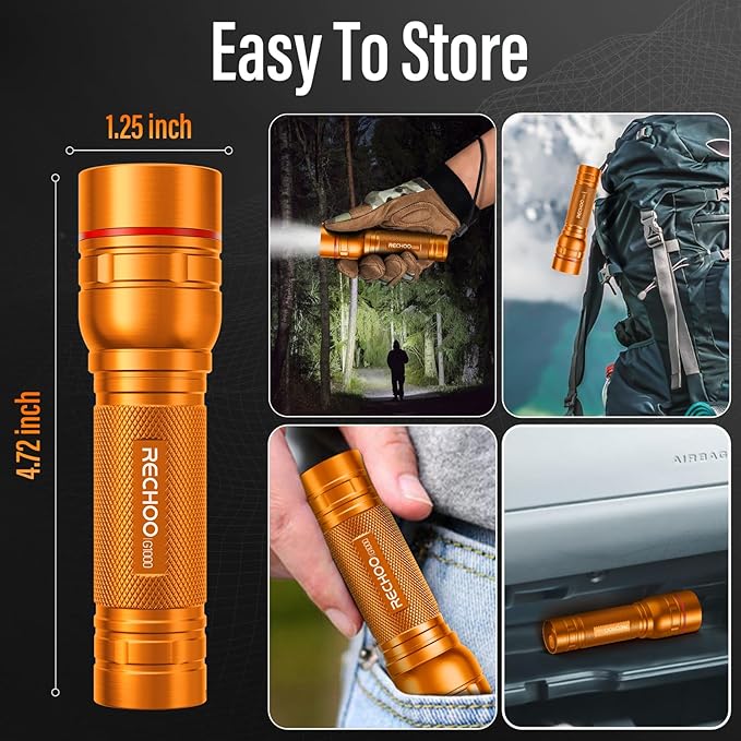 Rechargeable Flashlights High Lumens, G1000 Super Bright Flash Light Orange - Image 5