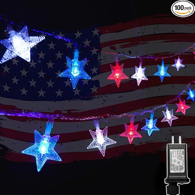 Twinkle Star 4th of July Decoration Lights, 100 LED 49FT Red White Blue Star by TwinkleStar