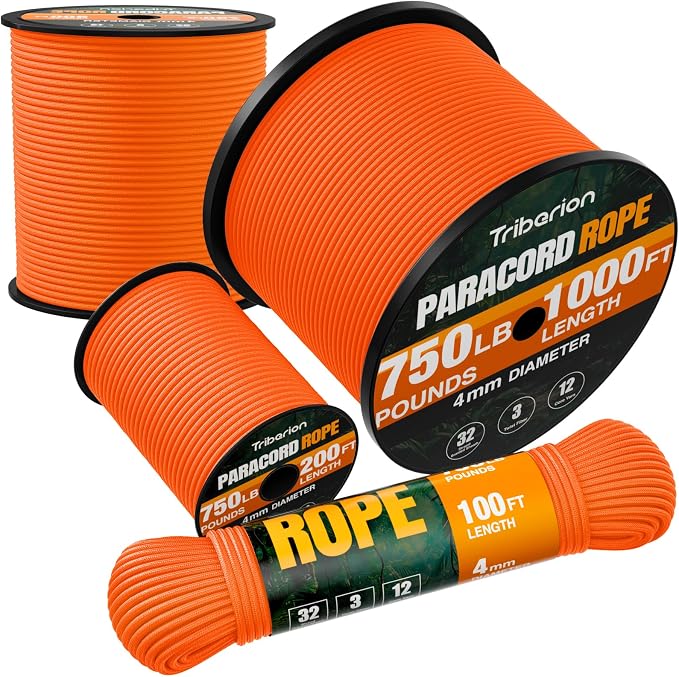 Paracord Rope 750 lb - 100ft 5/32" Parachute Cord 4MM 12-Strand para Cord - by Triberion