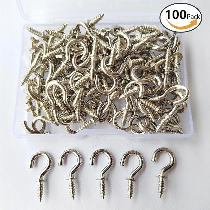Set of 100 Nickel Plated Metallic Silver Cup Hooks Small Hooks, 1/2 Inch - Image 2