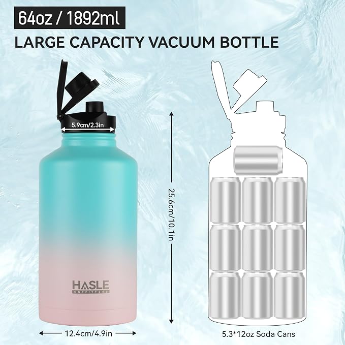HASLE OUTFITTERS Half Gallon Insulated Water Bottles 64 oz, Stainless Steel - Image 3
