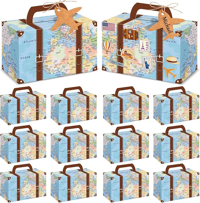 12Pcs Large Suitcase Party Favor Boxes Travel The Map Paper Treat Box by Yiaoyinnz