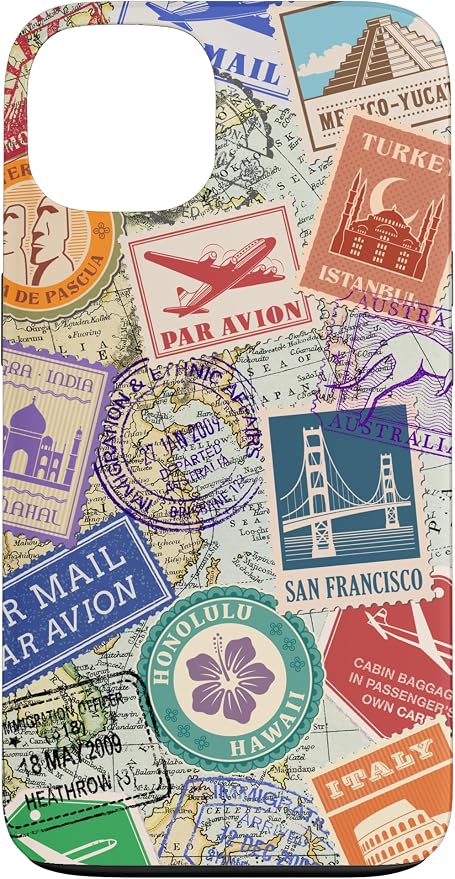 World Map Travel Passport Stamps Postage Stamp Case by Unknown