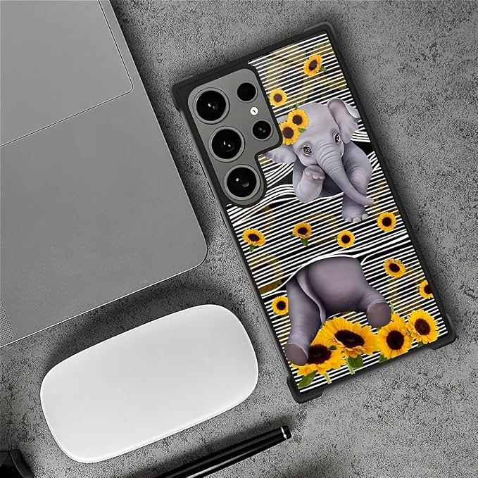 for Samsung Galaxy S24 Ultra Case, Cute Little Elephant Sunflower White Line - Image 6