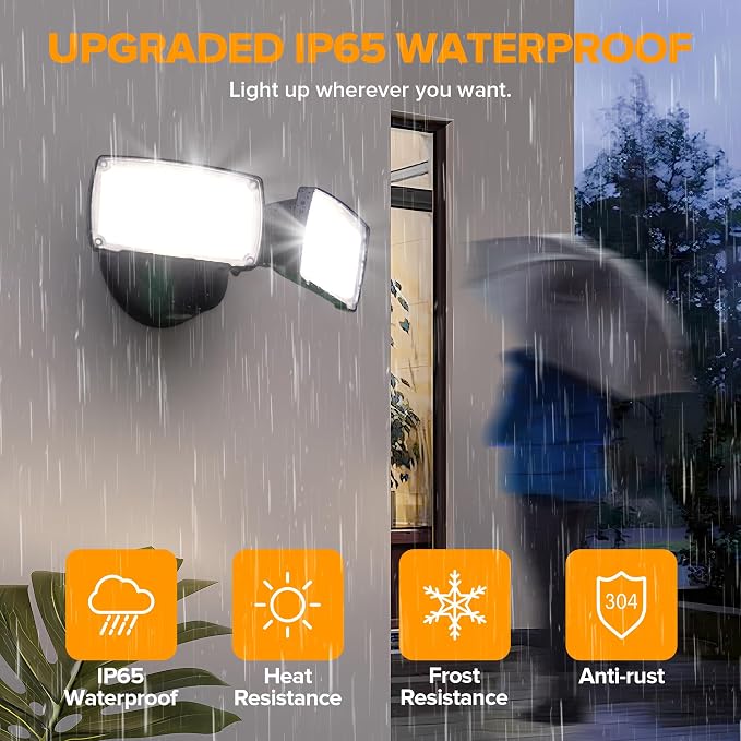 LUTEC 32W 3500LM Integrated Dual-Head LED Flood Light Outdoor, Switch - Image 5