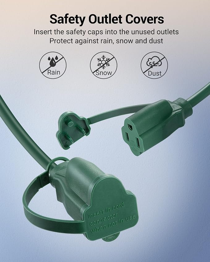 DEWENWILS Christmas Outdoor Extension Cord 1 to 3 Splitter, Total 12FT - Image 9