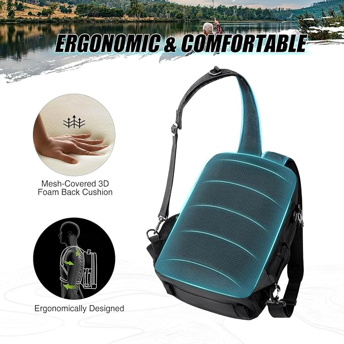 Piscifun Fishing Backpack with Rod Holder, Lightweight Sling Bag Storge Gear - Image 3