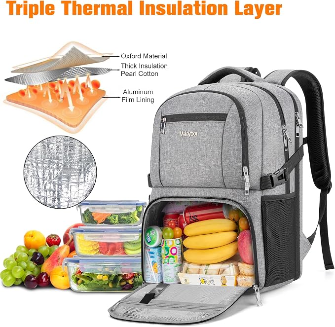 Insulated Lunch Backpack Fit 17" Laptop, Work Backpack - Image 3