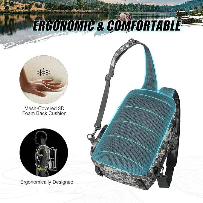 Piscifun Fishing Backpack with Rod Holder, Lightweight Sling Bag Storge Gear - Image 3