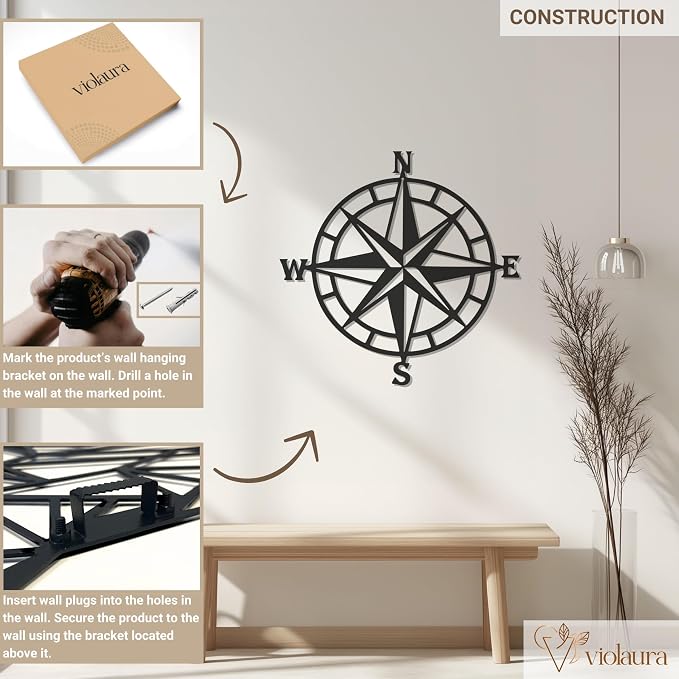 Violaura Compass Rose Metal Wall Art - Image 5