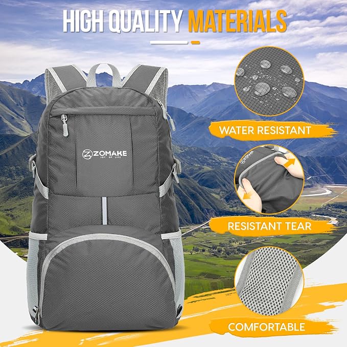 ZOMAKE Lightweight Packable Backpack 35L, Light Foldable Backpacks Water - Image 4