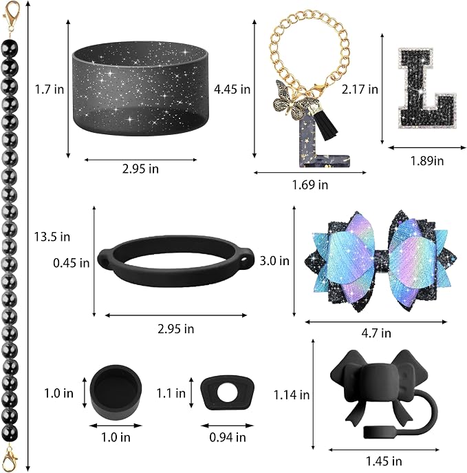 9PCS Black for Stanley Cup Accessories Set Bling Initials Bow Charms for - Image 3