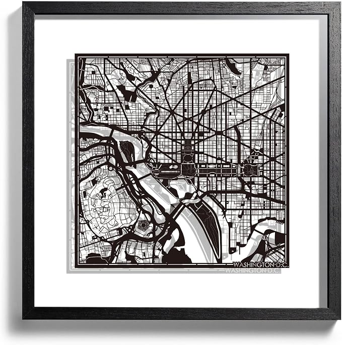 Washington D.C. Cut Map framed by O3 Design Studio, 18x18 inches, paper cutting by O3DESIGNSTUDIO