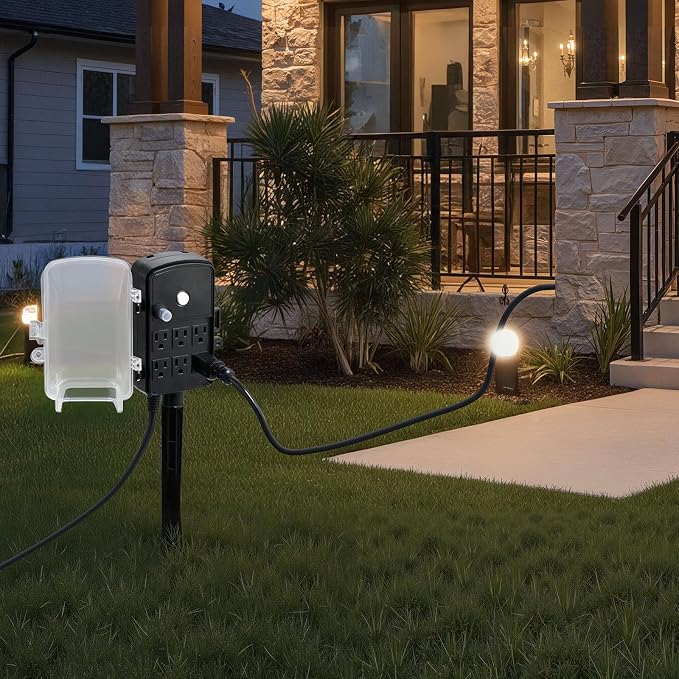 VEVOR Outdoor Power Stake Waterproof, 100 FT Extension Cord, Outdoor Power Strip - Image 8
