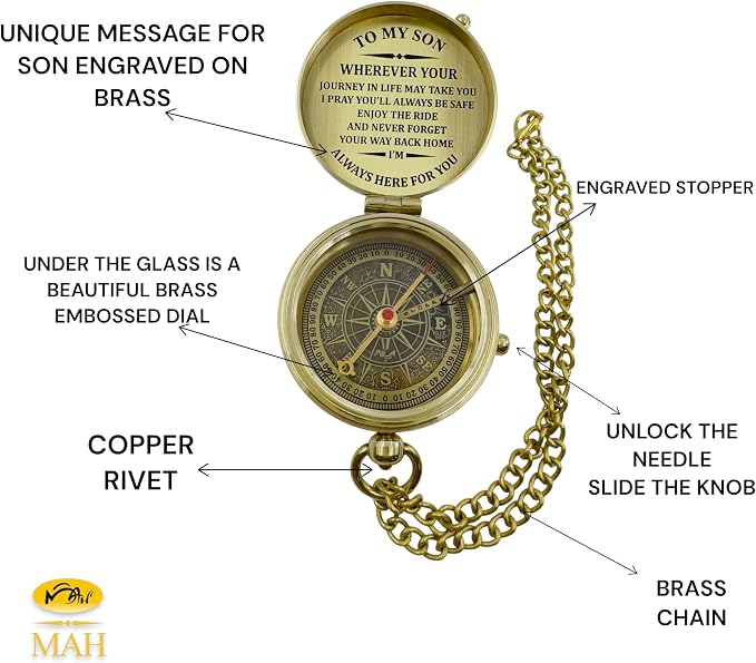 Brass Compass Gift to My Son Never Forget I Love You, Sentimental Keepsake from - Image 9
