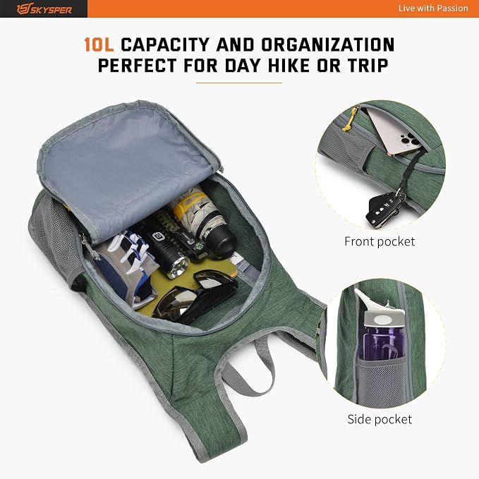 SKYSPER Small Daypack 10L Hiking Backpack Packable Lightweight Travel Day Pack - Image 3