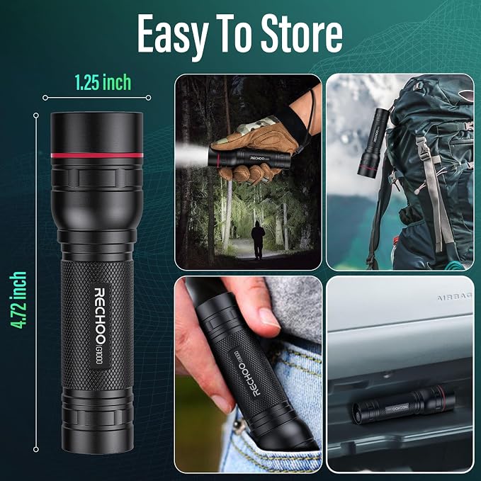 RECHOO Rechargeable Flashlights High Lumens, 2 Pack G1000 Super Bright Flash - Image 6