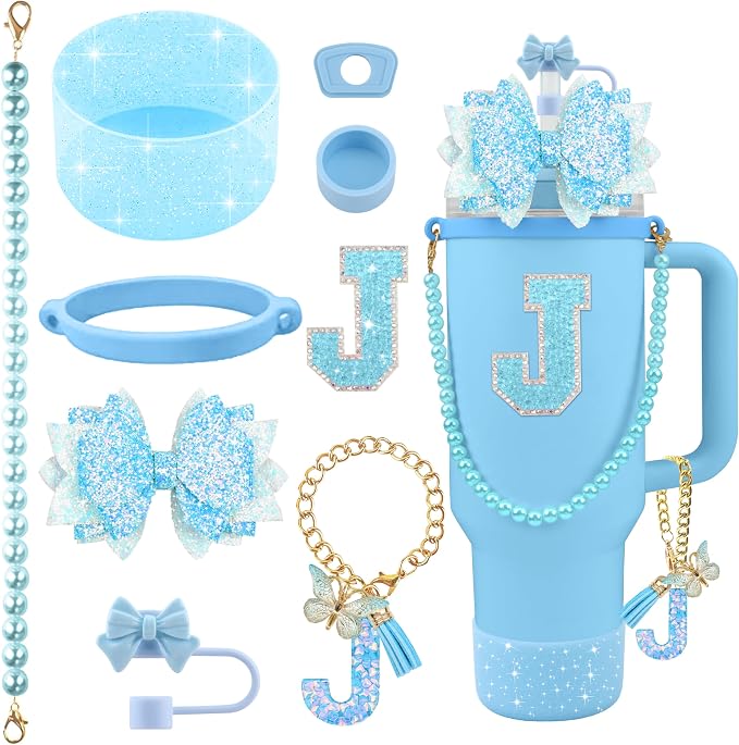9PCS Blue for Stanley Cup Accessories Set Bling Initials Bow Charms for Stanley by Unknown