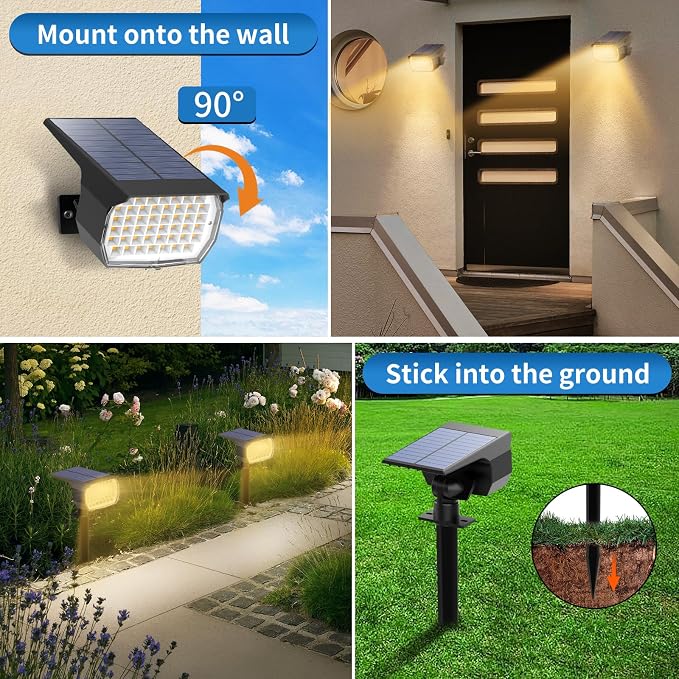 Tadyreal Solar Spot Lights Outdoor 6 Pack, Solar Landscape Spotlights Waterproof - Image 2