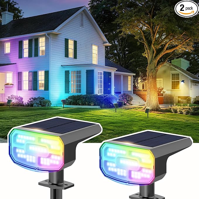 Color Changing Solar Spot Lights Outdoor Waterproof IP65, 9 Lighting Modes by JEJOT