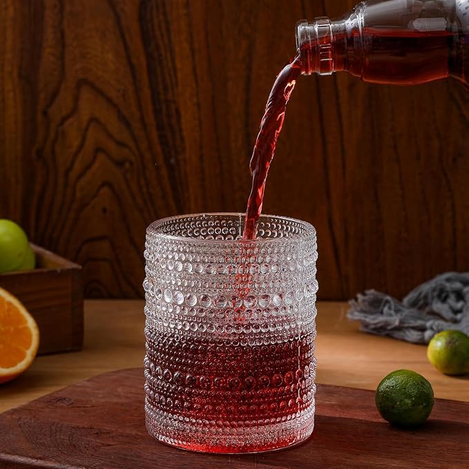 HomeVogue Hobnail Drinking Glasses Set of 6, 12 oz Vintage Glassware Set - Image 4
