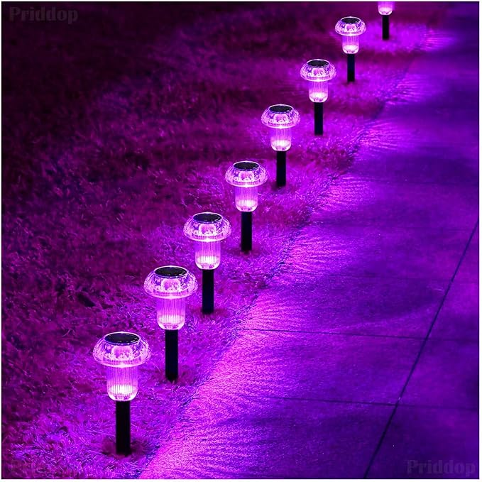 Priddop Solar Lights Outdoor Pathway Waterproof 8 Pack Purple LED Acrylic - Image 8