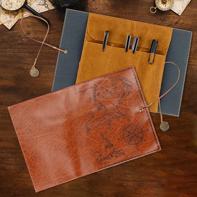 4 Pieces Leather Pencil Case, Creative Map Rollup Pencil Bag, Vintage Makeup - Image 8