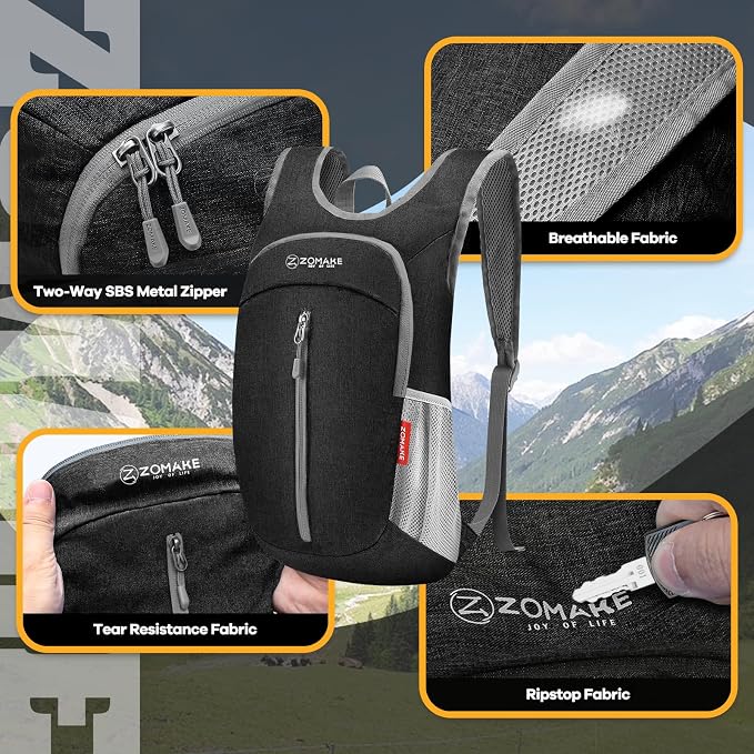 ZOMAKE 10L Ultra Lightweight Packable Backpack, Small Daypack Light Foldable - Image 4