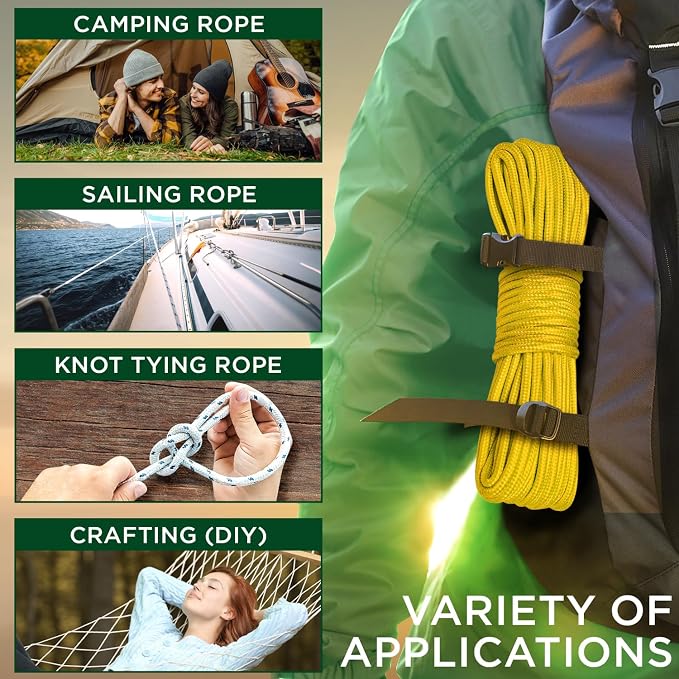 TECEUM Rope – 90 Feet x 1/4 Inch – Yellow – Strong All-Purpose Utility Rope – - Image 5